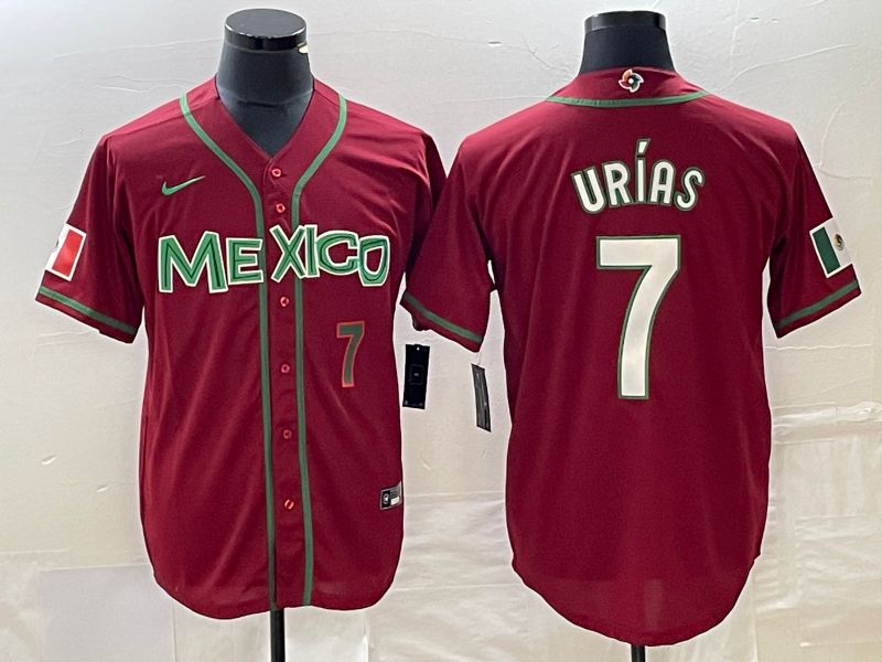 Men 2023 World Cub Mexico 7 Urias Red white Nike MLB Jersey2